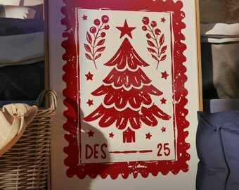 Red Postcard Christmas Art Printable Poster: Christian Wall Art (Digital Download)