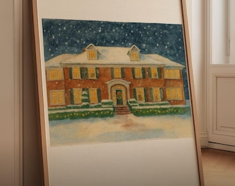 Home Alone McCallister House Watercolor Printable Poster: Kevin McCallister Christmas Movie (Digital Download)