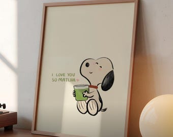 Matcha Latte Printable Poster with Snoopy Illustration (Digital Download)