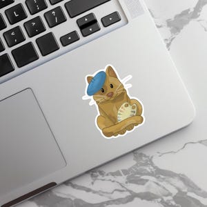 Gattino artista carino, gatto pittore, illustrazione disegnata a mano, adesivo fustellato, decorazione per scrapbooking, adorabile cancelleria