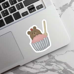 Kawaii Bär Eiscreme Aufkleber, niedliche handgezeichnete Illustration, gestanzte Aufkleber, Scrapbooking Dekoration, Essen inspiriert Aufkleber