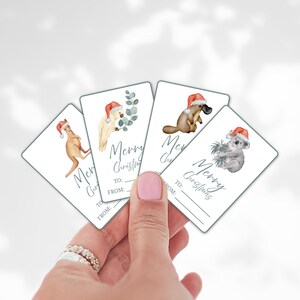 Etichette natalizie con nomi di animali australiani, confezioni regalo di Natale, fauna selvatica e fauna selvatica, cancelleria elegante e moderna, articoli per confezioni natalizie