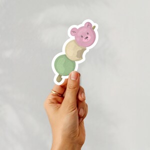 Sticker ours Dango, jolie illustration dessinée à la main, sticker découpé, décoration de scrapbooking, sticker inspiré de la nourriture