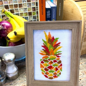 Framed &quot;Tiki Pineapple&quot; Cross Stitch Art Piece
