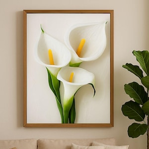 Calla Lily Painting - Elegant White Floral Wall Art, Modern Botanical Print, Minimalist Home Decor, Sophisticated Flower Artwork