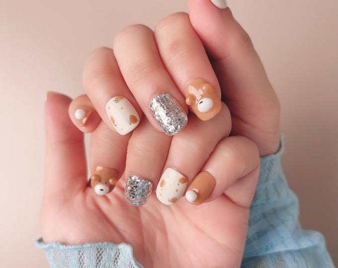 Caramel Glitter Bear | Press on nails