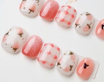 Strawberry Cat's Eye | Press on nails
