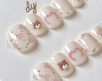 Lullaby Rose Bear | Press on nails