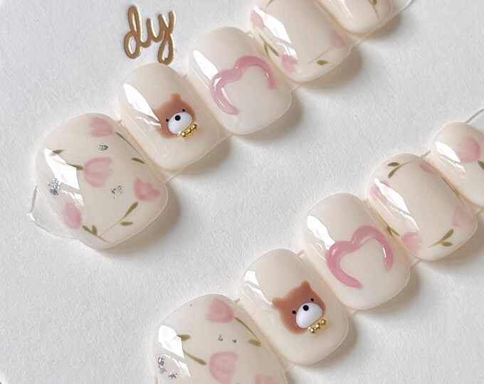 Lullaby Rose Bear | Press on nails