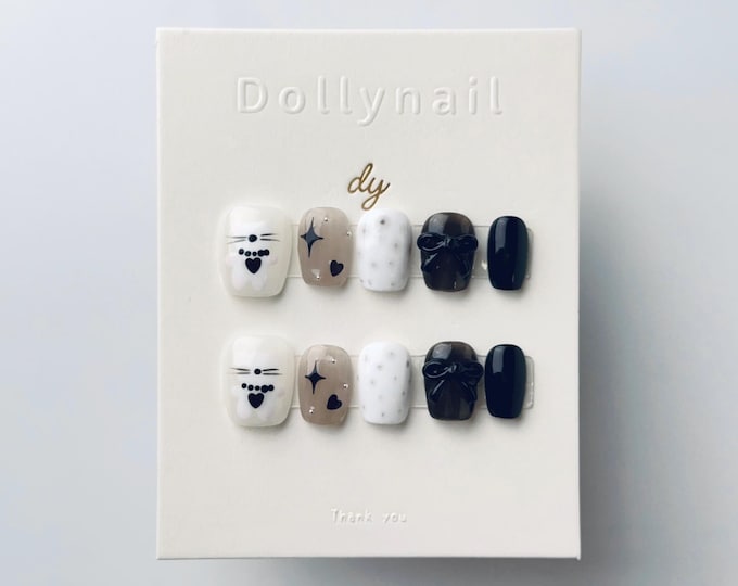Chérie Cat & Bow  | Press on  Nails
