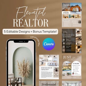 Instagram Canva Templates | 5 bearbeitbare Realtor Marketing Posts | Gerade Gelistet, Verkauft, Tag der offenen Tür, Testimonial, Tipp