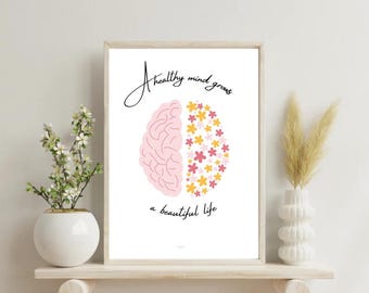 Mental Health Quote Print: Therapy Office Decor, Self-Care Affirmation (Digital Download)