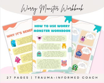 Cuaderno de ejercicios para la ansiedad infantil "Worry Monster": libro imprimible de 27 páginas sobre regulación emocional y habilidades de afrontamiento
