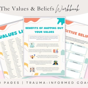 Values & Beliefs Workbook | 20-Page Printable Self-Reflection Journal | Personal Growth, Core Beliefs and Self-Awareness Worksheets