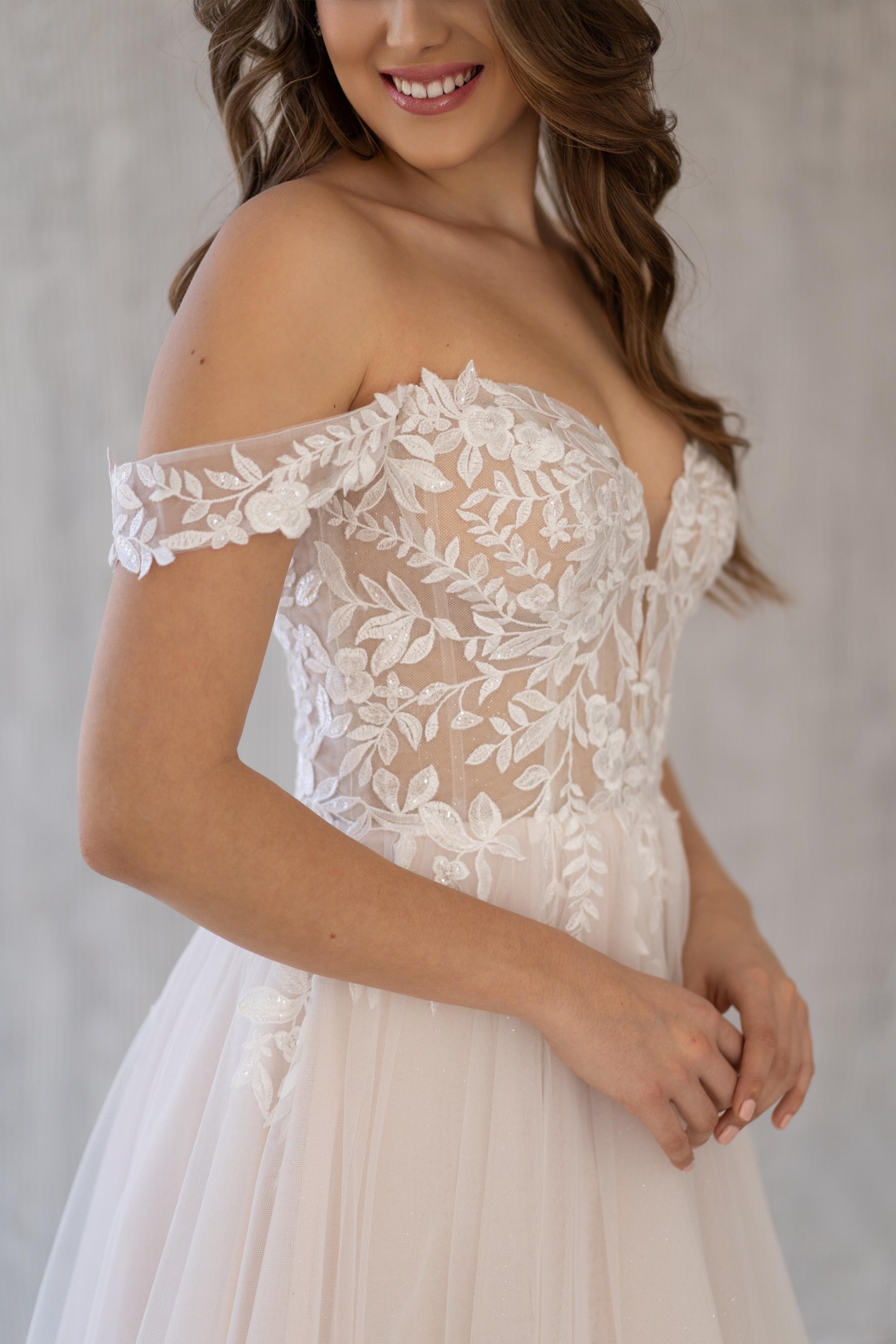 slim fit dress slacks Glitter Tulle Wedding Dress with Floral Lace main image 1