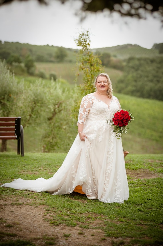 Jola plus size wedding dress with long sleeves