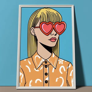 Stylish Female Character with Heart Sunglasses Cartoon Art