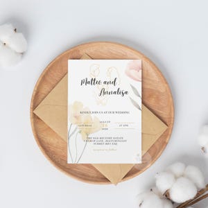 Modello elegante per invito di nozze - Invito floreale modificabile su Canva, design minimalista, download digitale, biglietto stampabile 5x7