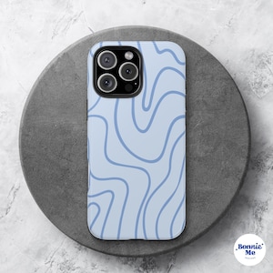 Abstract Wavy Phone Case, Aesthetic Blue Wavy Case for iPhone 16 15 Pro 14 13 12 Samsung Galaxy S 21 22 23 24