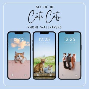Cute Cats Phone Wallpaper Set, Cat Phone Wallpaper Bundle, Minimal Cat Wallpaper, Minimal Cute Wallpaper, Phone Background