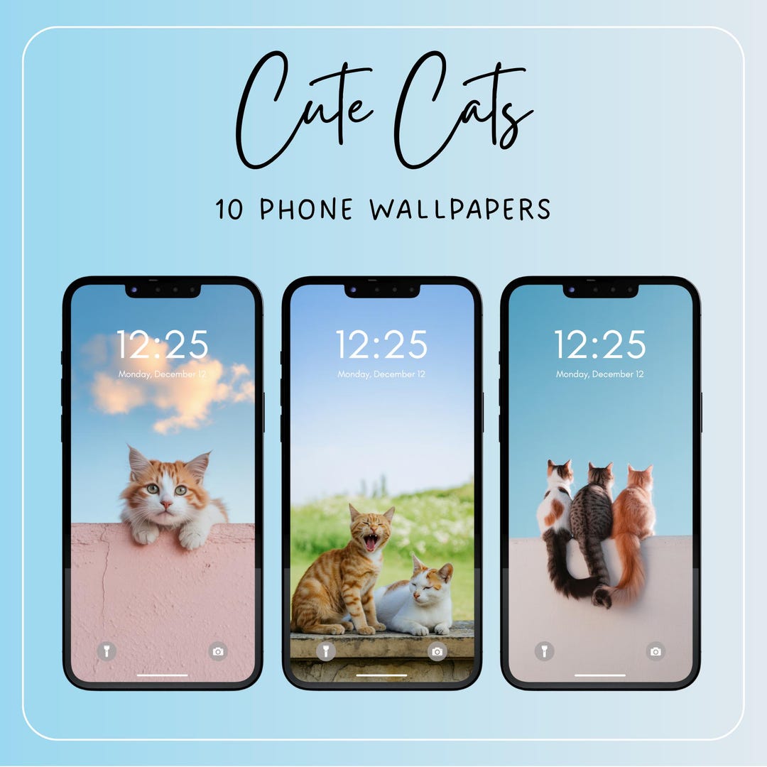 Cute Cats Phone Wallpaper Set, Cat Phone Wallpaper Bundle, Minimal Cat ...