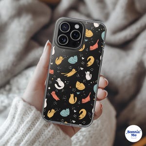 Cute Cat Clear Phone Case for iPhone 16 15 14 13 12 Samsung Galaxy S24, Cute