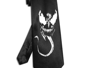 Spiderman Venom Necktie Black Satin Silk Superhero Avenger tie