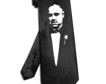 Marlon Brando The Godfather Krawatte Handbemalte schwarze Satin-Seidenkrawatte: Hochzeit, Weihnachten, Vatertag, Valentinstagsgeschenk