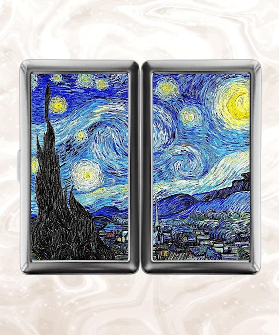 Vincent Van Gogh The Starry Night Cigarette Case Double-sided Metal Wallet  Business Credit Card ID Card Money Clip Case Holder
