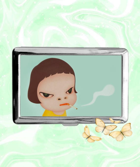yoshitomo nara cigarette Yoshitomo Nara Too Young to Die Cigarette Case Metal Wallet ID Business  Credit Card Money Holder