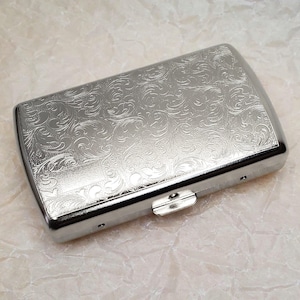 Mini Vintage Elegant Floral Paisley Pattern Cigarette Case Silver Metal Money Clip Wallet Cosmetic Pill Holder