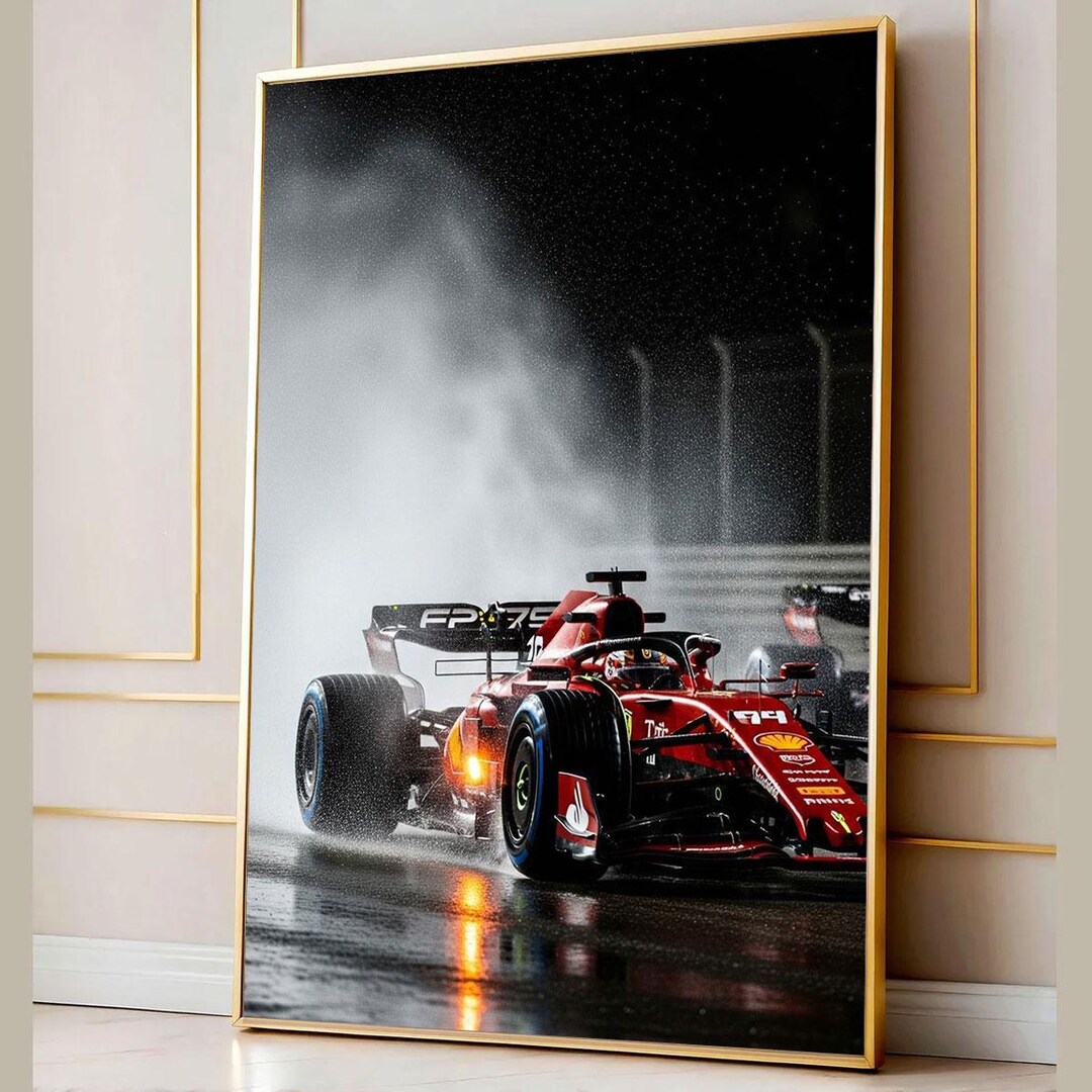 Rain Racing Action Poster, High Speed Motorsport Wall Art, Red Race Car ...