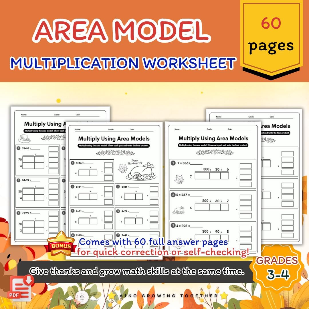 Thanksgiving Area Model Multiplication BUNDLE 3rd & 4th Grade Math ...