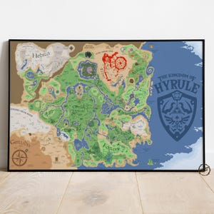 The Kingdom of Hyrule Map Poster | The Legend of Zelda Wall Decor | Rolled Canvas Print | Gift Video Game Poster