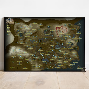 Pôster do Mapa de The Legend of Zelda | Decoração de Parede Hyrule | Impressão em Tela Rolada | Pôster de Videogame para Presente