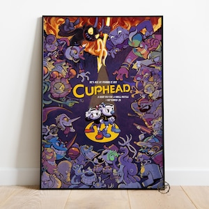 Cuphead Poster | Mugman Wall Decor | Rolled Canvas Print | Gift Video Game Poster
