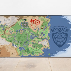 The Kingdom of Hyrule Map Poster | The Legend of Zelda Wall Decor | Panaromic Rolled Canvas Print | Gift Video Game Poster