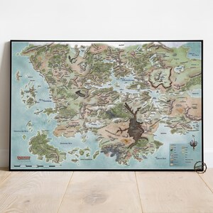 Póster de mapa de Dungeons & Dragons / Decoración de pared de Faerûn / Impresión en lienzo enrollado / Póster de videojuego para regalo