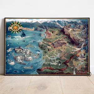Póster del mapa de The Witcher 3 Wild Hunt / Decoración de pared de los Reinos del Norte / Impresión en lienzo enrollado / Póster de videojuego para regalar