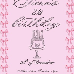 Coquette pink Bows Birthday Invite 21st