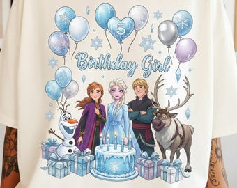 Camiseta de cumpleaños de Frozen de Disney para niña, camiseta de cumpleaños de Frozen personalizada por edad, camiseta de cumpleaños de Frozen, regalo de cumpleaños de Elsa, Anna, Olaf y Sven.