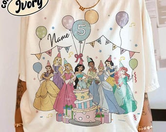 Custom Disney Princess Birthday Shirt, Personalized Name Age Princess Birthday Shirt, Disney Princess Shirt, Disney Birthday Girl Gift Tee