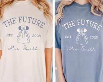 Camiseta de Minnie con velo de novia para futura señora, camiseta personalizada de Disney para futura señora, camiseta de Minnie para futura novia, camiseta de compromiso de Disney