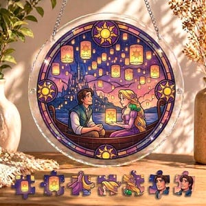 Disney Rapunzel & Flynn Suncatcher Puzzle DIY Kit, Tangled Lantern Festival Puzzle Craft Kit, Tangled Glowing Lantern Puzzle Window Decor