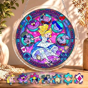Alice In Wonderland Suncatcher Puzzle DIY Kit, Cheshire Cat Mad Hatter Queen Of Hearts Suncatcher Craft Kit, Disney Wonderland Puzzle Decor