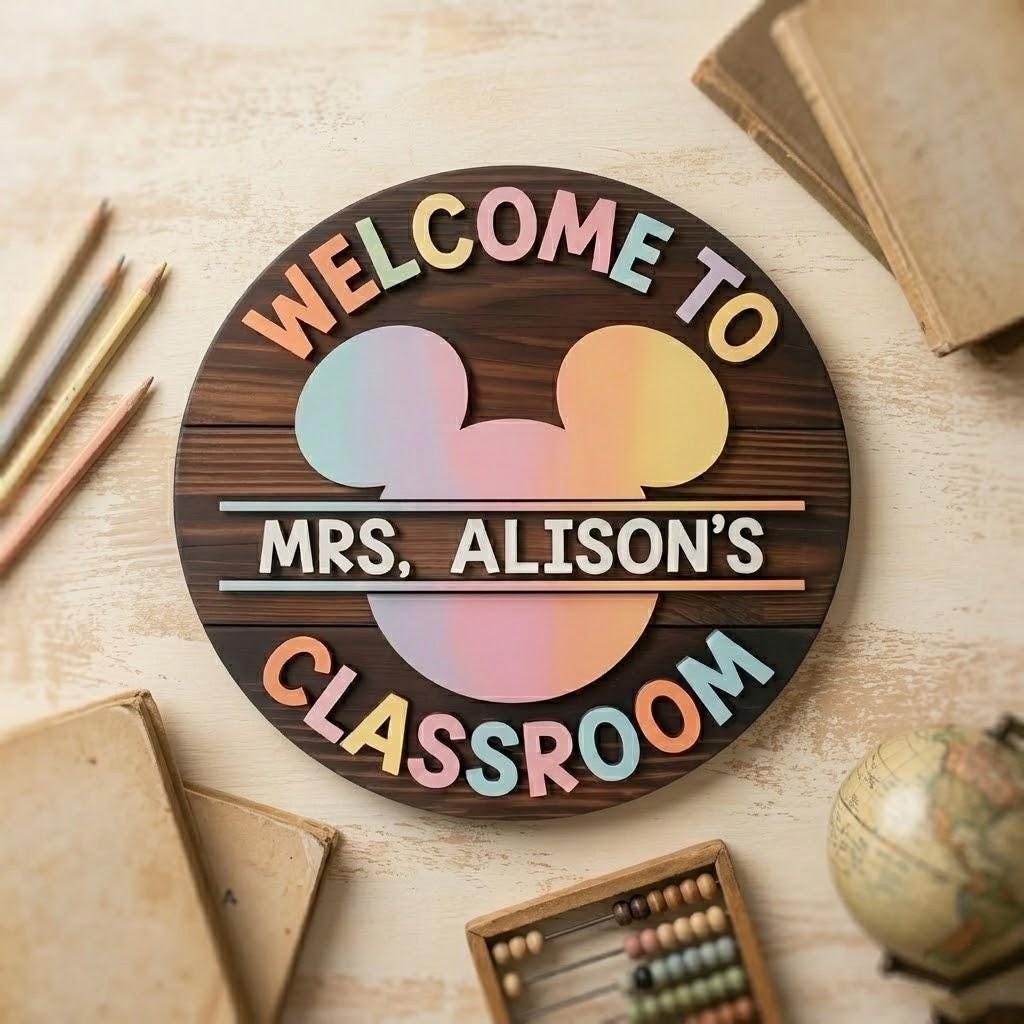 Personalized Teacher Classroom Sign, Disney Mickey Ears Wood Sign ...
