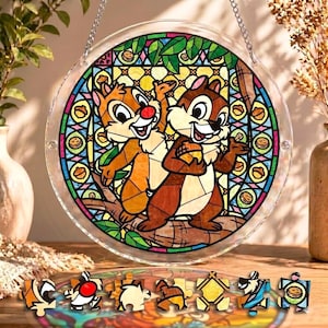 Chip & Dale Suncatcher Puzzle DIY Kit, Disney Private Pluto Chipmunk Suncatcher Craft Kit, Disney Chip n' Dale Brothers Puzzle Window Decor
