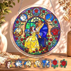 Disney Beauty And The Beast Suncatcher Puzzle DIY Kit, Disney Fairy Tales Adults and Kids Craft Kit, Belle and The Beast Puzzle Suncatcher