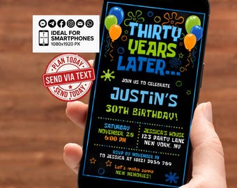 Sponge 30th Birthday Invitation, Thirty Years Later Invite Bundle for men, Editable Canva Template, 5x7 Mobile Phone Evite Text