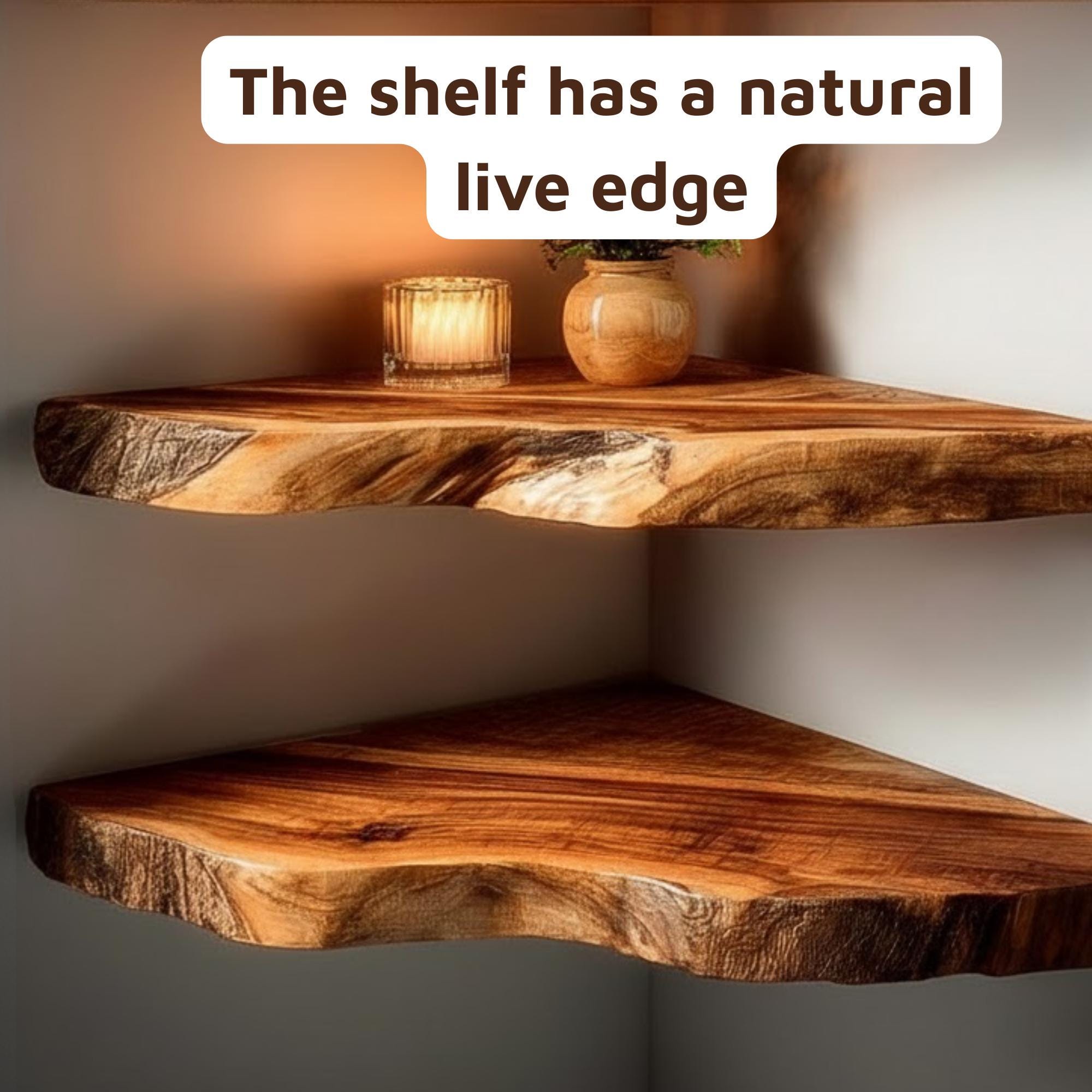 Wood Handcrafted Corner Floating Shelf, Rustic Live Edge Shelf Chrismas ...